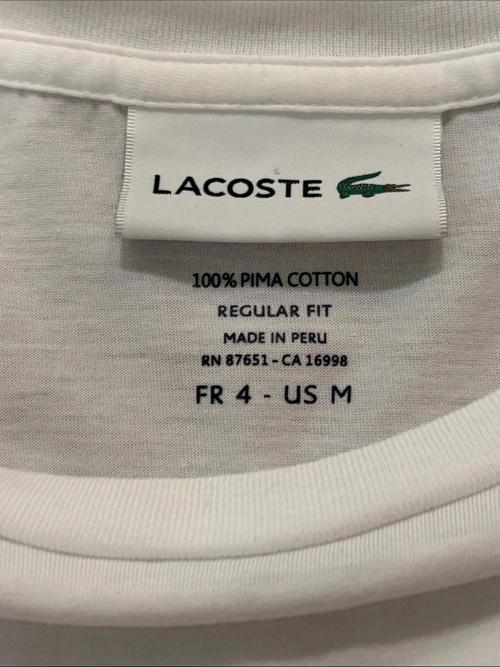 Lacoste Men's Long Sleeve Crewneck Tee in White with Green Logo - Picture 3 of 3